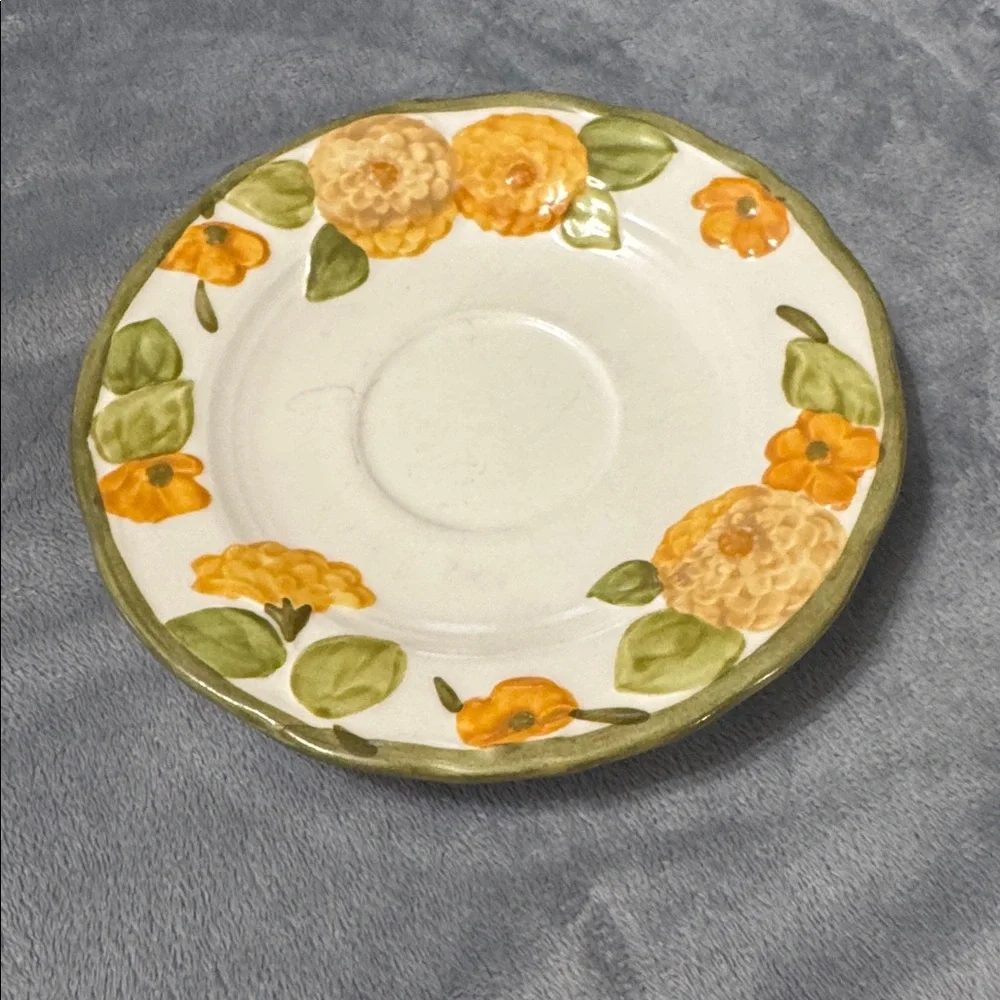 Vintage Metlox Poppytrail #1073 Sculpted Zinnia Flowers Set of 2 Saucers 6